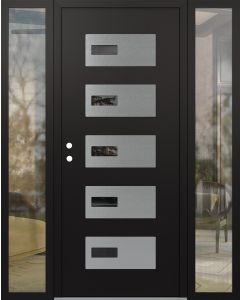 Diamond D7 68" x 80" black/black Mirrored Glass Panel stainless steel RHI with 2 Sidelites clear Glass