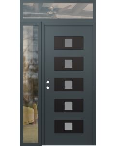 Diamond D8 52" x 96" anthracite/anthracite Frosted Glass Panel black RHI with Sidelite and Transom clear Glass