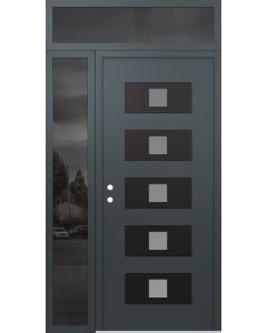 Diamond D8 52" x 96" anthracite/anthracite Frosted Glass Panel black RHI with Sidelite and Transom Mirrored Glass
