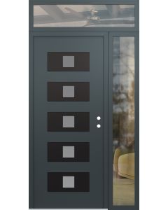Diamond D8 52" x 96" anthracite/anthracite Frosted Glass Panel black LHI with Sidelite and Transom clear Glass