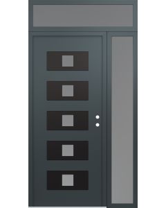 Diamond D8 52" x 96" anthracite/anthracite Frosted Glass Panel black LHI with Sidelite and Transom Frosted Glass