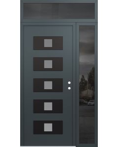 Diamond D8 52" x 96" anthracite/anthracite Frosted Glass Panel black LHI with Sidelite and Transom Mirrored Glass