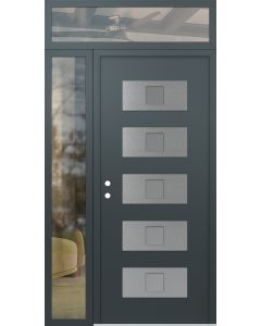 Diamond D8 48" x 96" anthracite/anthracite Frosted Glass Panel stainless steel RHI with Sidelite and Transom clear Glass