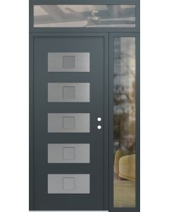 Diamond D8 48" x 96" anthracite/anthracite Frosted Glass Panel stainless steel LHI with Sidelite and Transom clear Glass