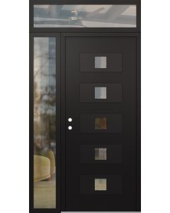 Diamond D8 52" x 96" black/black Clear Glass Panel black RHI with Sidelite and Transom Clear Glass