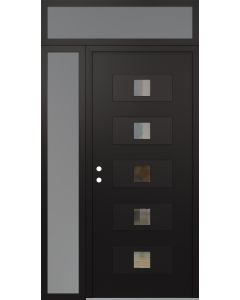 Diamond D8 50" x 96" black/black Clear Glass Panel black RHI with Sidelite and Transom frosted Glass
