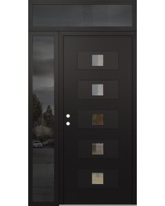 Diamond D8 52" x 96" black/black Clear Glass Panel black RHI with Sidelite and Transom Mirrored Glass