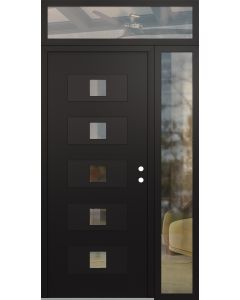 Diamond D8 52" x 96" black/black Clear Glass Panel black LHI with Sidelite and Transom Clear Glass
