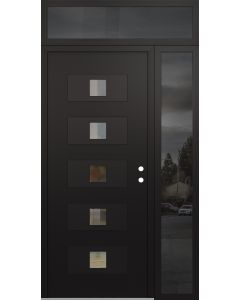 Diamond D8 52" x 96" black/black Clear Glass Panel black LHI with Sidelite and Transom Mirrored Glass