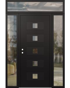 Diamond D8 60" x 96" black/black Clear Glass Panel black RHI with 2 Sidelites and Transom Clear Glass