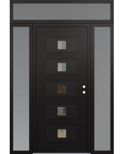 Diamond D8 64" x 96" black/black Clear Glass Panel black LHI with 2 Sidelites and Transom frosted Glass
