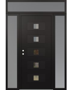 Diamond D8 60" x 96" black/black Clear Glass Panel black RHI with 2 Sidelites and Transom frosted Glass