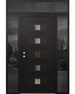 Diamond D8 60" x 96" black/black Clear Glass Panel black RHI with 2 Sidelites and Transom Mirrored Glass