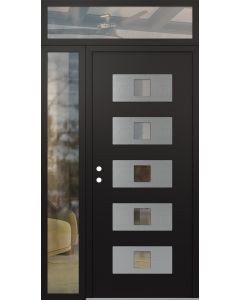 Diamond D8 52" x 96" black/black Clear Glass Panel Stainless steel RHI with Sidelite and Transom Clear Glass