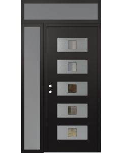 Diamond D8 52" x 96" black/black Clear Glass Panel Stainless steel RHI with Sidelite and Transom frosted Glass