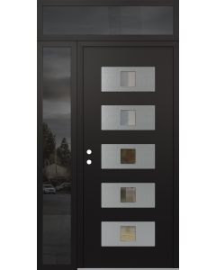 Diamond D8 52" x 96" black/black Clear Glass Panel Stainless steel RHI with Sidelite and Transom Mirrored Glass