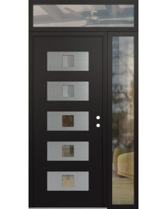 Diamond D8 50" x 96" black/black Clear Glass Panel Stainless steel LHI with Sidelite and Transom Clear Glass