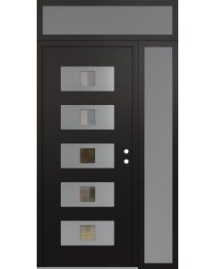 Diamond D8 52" x 96" black/black Clear Glass Panel Stainless steel LHI with Sidelite and Transom frosted Glass