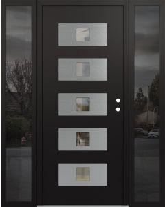 Diamond D8 64" x 80" black/black Clear Glass Panel Stainless steel LHI with 2 Sidelites Mirrored Glass