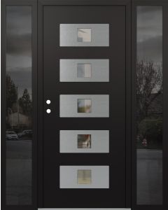 Diamond D8 64" x 80" black/black Clear Glass Panel Stainless steel RHI with 2 Sidelites Mirrored Glass