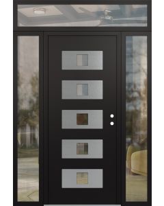 Diamond D8 60" x 96" black/black Clear Glass Panel Stainless steel LHI with 2 Sidelites and Transom Clear Glass