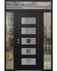 Diamond D8 64" x 96" black/black Clear Glass Panel Stainless steel RHI with 2 Sidelites and Transom Clear Glass