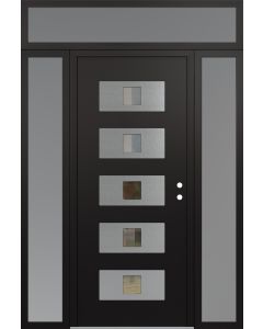 Diamond D8 64" x 96" black/black Clear Glass Panel Stainless steel LHI with 2 Sidelites and Transom frosted Glass