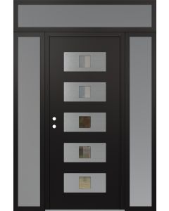 Diamond D8 60" x 96" black/black Clear Glass Panel Stainless steel RHI with 2 Sidelites and Transom frosted Glass