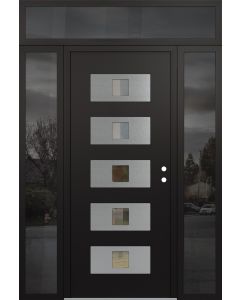 Diamond D8 64" x 96" black/black Clear Glass Panel Stainless steel LHI with 2 Sidelites and Transom Mirrored Glass