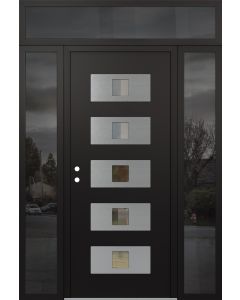 Diamond D8 60" x 96" black/black Clear Glass Panel Stainless steel RHI with 2 Sidelites and Transom Mirrored Glass