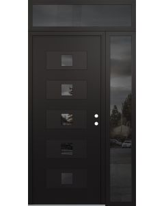 Diamond D8 50" x 96" black/black Mirrored Glass Panel black LHI with Sidelite and Transom Mirrored Glass