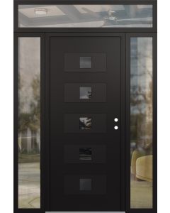 Diamond D8 68" x 96" black/black Mirrored Glass Panel black LHI with 2 Sidelites and Transom clear Glass