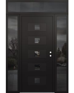 Diamond D8 68" x 96" black/black Mirrored Glass Panel black LHI with 2 Sidelites and Transom Mirrored Glass