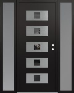Diamond D8 68" x 80" black/black Mirrored Glass Panel stainless steel LHI with 2 Sidelites frosted Glass