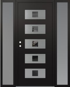 Diamond D8 68" x 80" black/black Mirrored Glass Panel stainless steel RHI with 2 Sidelites frosted Glass