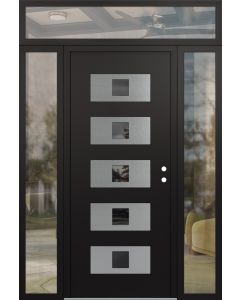 Diamond D8 68" x 96" black/black Mirrored Glass Panel stainless steel LHI with 2 Sidelites and Transom clear Glass