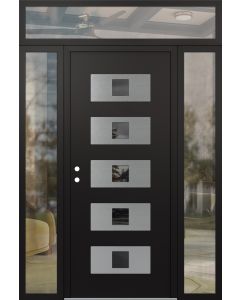 Diamond D8 64" x 96" black/black Mirrored Glass Panel stainless steel RHI with 2 Sidelites and Transom clear Glass