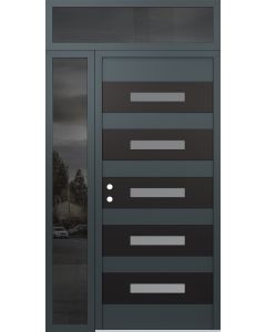 Diamond D9 50" x 96" anthracite/anthracite Frosted Glass Panel black RHI with Sidelite and Transom Mirrored Glass