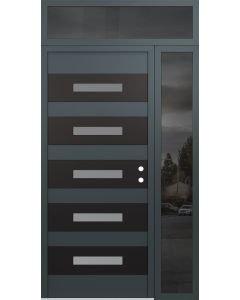 Diamond D9 48" x 96" anthracite/anthracite Frosted Glass Panel black LHI with Sidelite and Transom Mirrored Glass