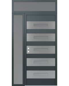 Diamond D9 50" x 96" anthracite/anthracite Frosted Glass Panel stainless steel RHI with Sidelite and Transom Frosted Glass