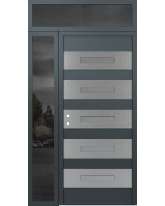 Diamond D9 50" x 96" anthracite/anthracite Frosted Glass Panel stainless steel RHI with Sidelite and Transom Mirrored Glass