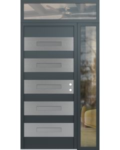 Diamond D9 48" x 96" anthracite/anthracite Frosted Glass Panel stainless steel LHI with Sidelite and Transom clear Glass