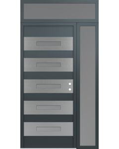 Diamond D9 50" x 96" anthracite/anthracite Frosted Glass Panel stainless steel LHI with Sidelite and Transom Frosted Glass