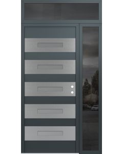 Diamond D9 50" x 96" anthracite/anthracite Frosted Glass Panel stainless steel LHI with Sidelite and Transom Mirrored Glass