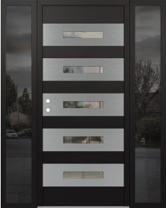 Diamond D9 68" x 80" black/black Clear Glass Panel Stainless steel RHI with 2 Sidelites Mirrored Glass