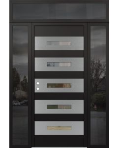 Diamond D9 68" x 96" black/black Clear Glass Panel Stainless steel RHI with 2 Sidelites and Transom Mirrored Glass