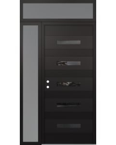 Diamond D9 50" x 96" black/black Mirrored Glass Panel black RHI with Sidelite and Transom frosted Glass