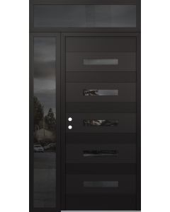 Diamond D9 50" x 96" black/black Mirrored Glass Panel black RHI with Sidelite and Transom Mirrored Glass