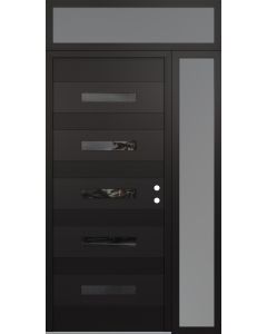 Diamond D9 50" x 96" black/black Mirrored Glass Panel black LHI with Sidelite and Transom frosted Glass