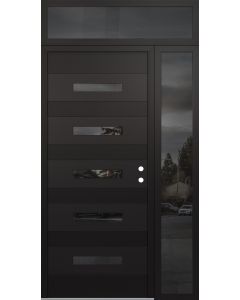 Diamond D9 50" x 96" black/black Mirrored Glass Panel black LHI with Sidelite and Transom Mirrored Glass